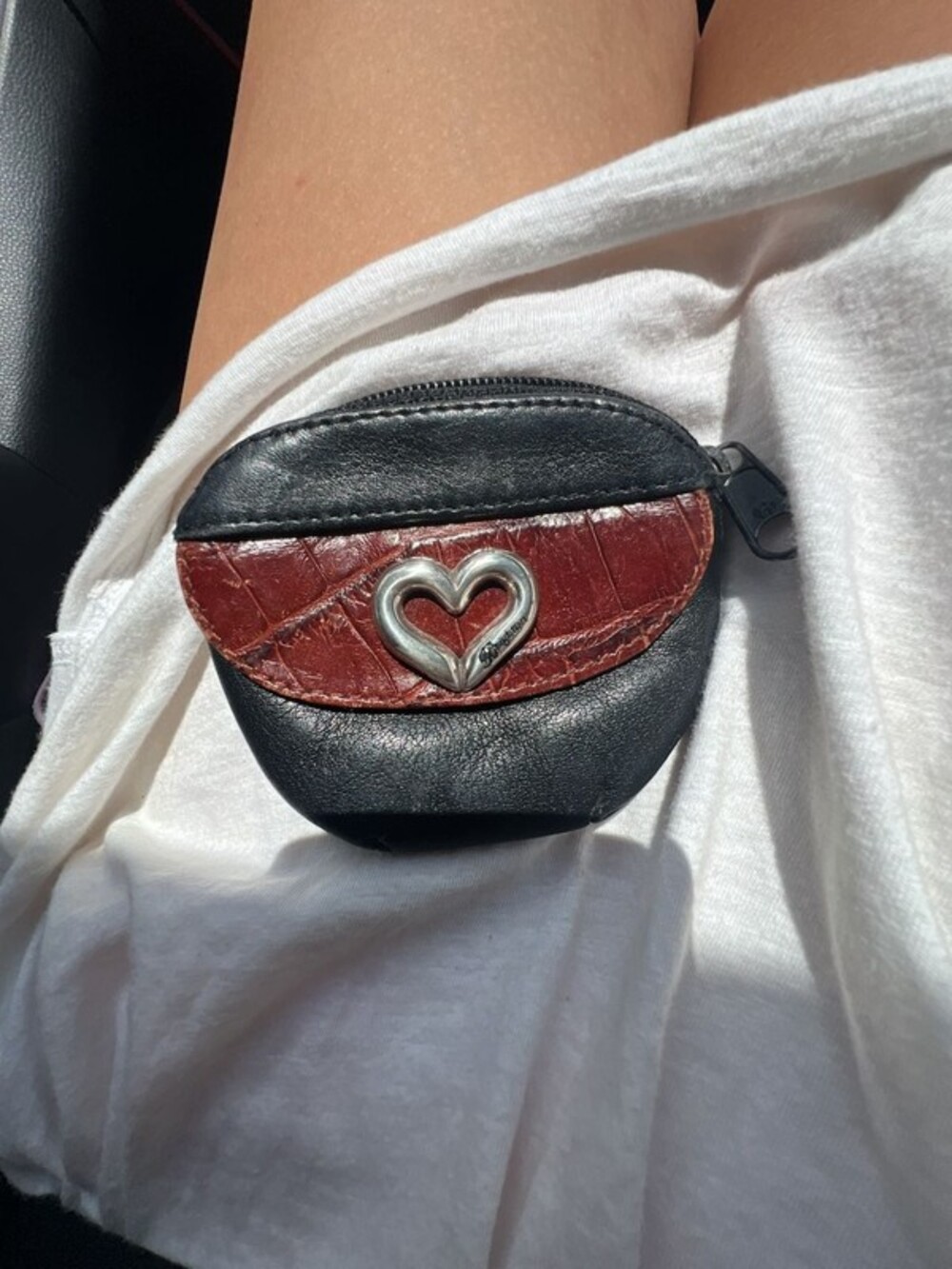 Brighton Leather Coin Purse Black and Brown Croc Embossed with Heart Charm